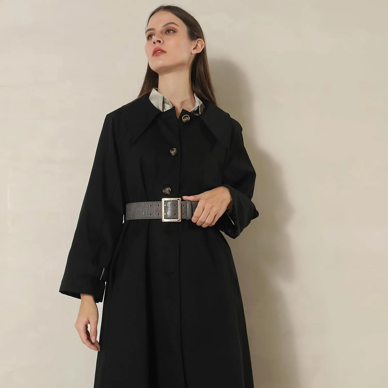 Wide Belts for Women Leather Wide Belts Fashion Thick Black Belt With Gold Buckle Belt for Dresses