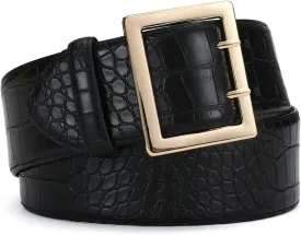 Wide Belts for Women Leather Wide Belts Fashion Thick Black Belt With Gold Buckle Belt for Dresses