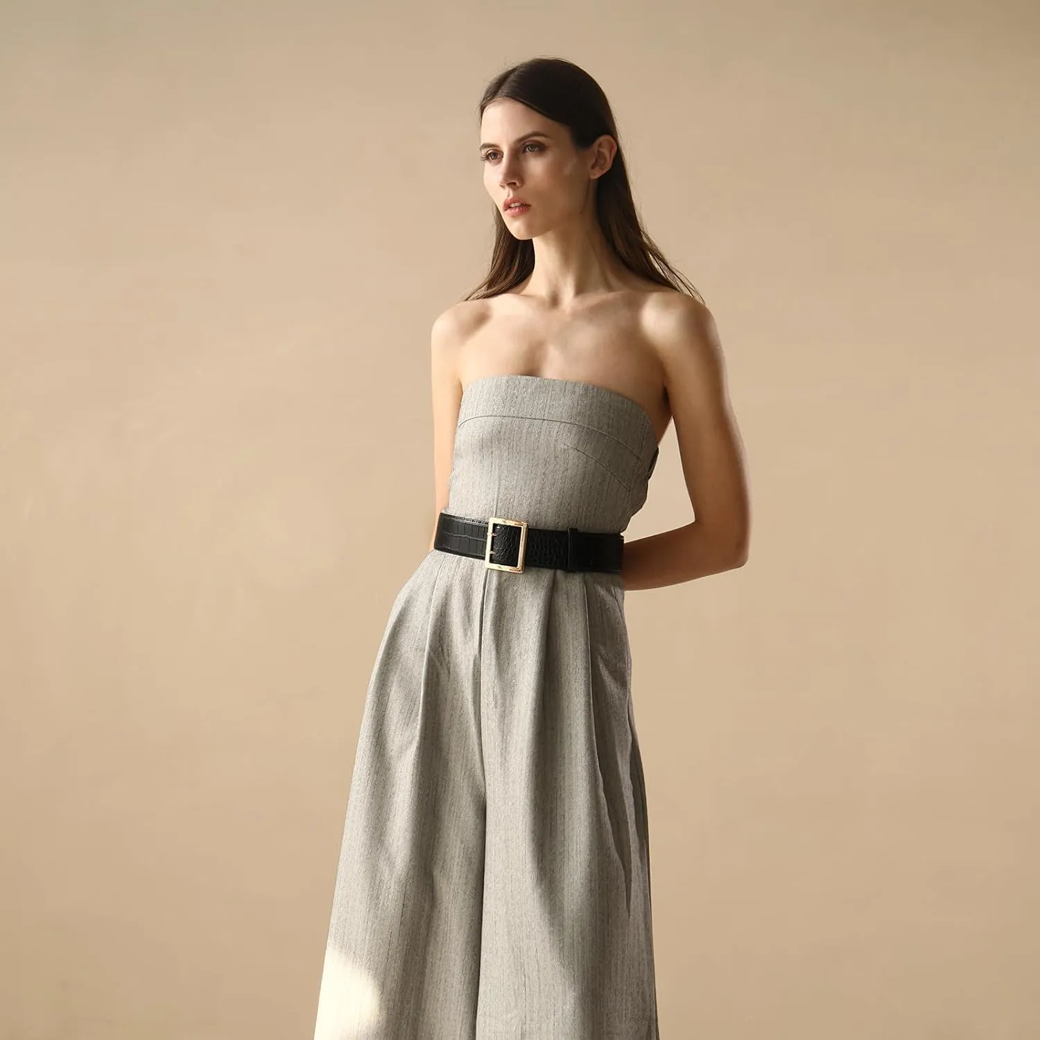 Wide Belts for Women Leather Wide Belts Fashion Thick Black Belt With Gold Buckle Belt for Dresses