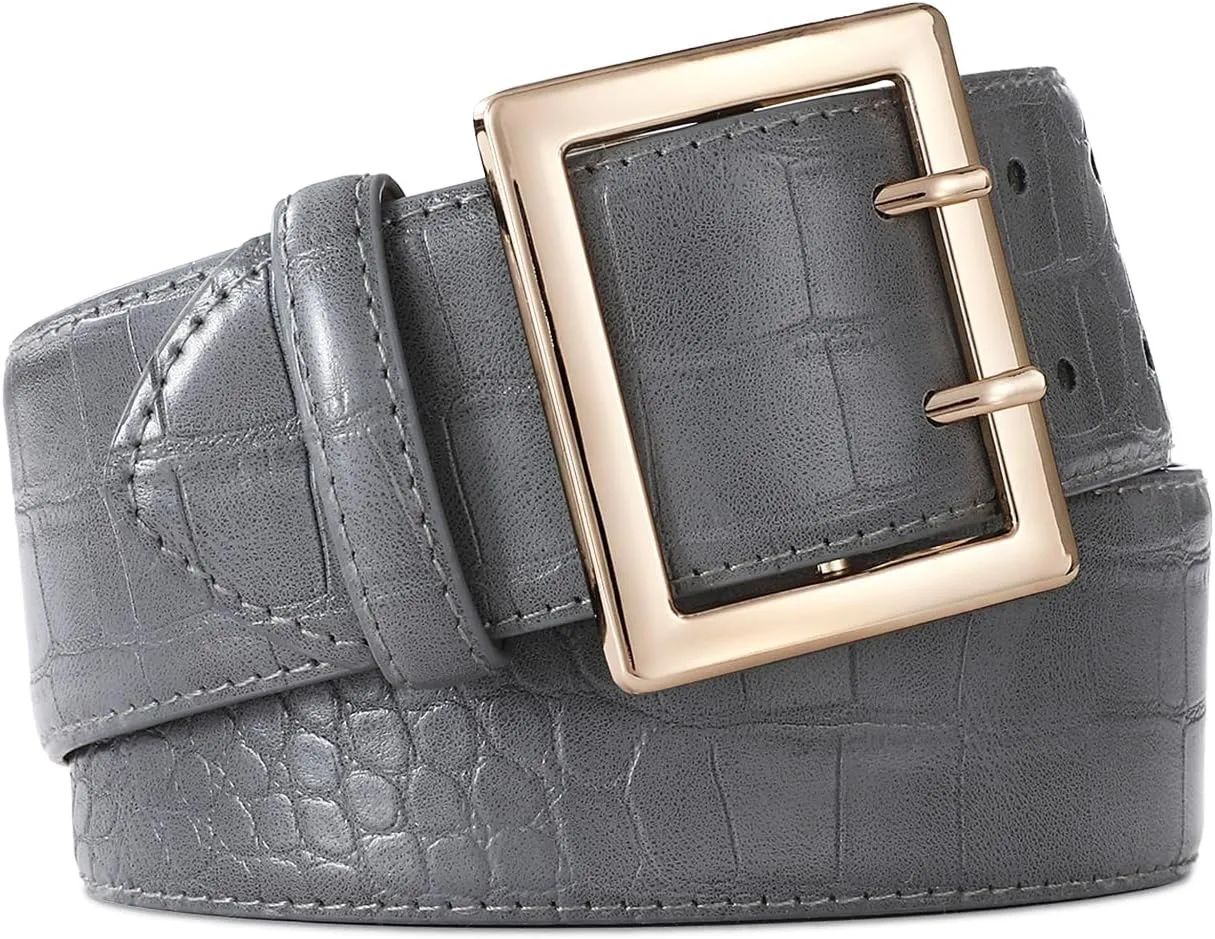 Wide Belts for Women Leather Wide Belts Fashion Thick Black Belt With Gold Buckle Belt for Dresses