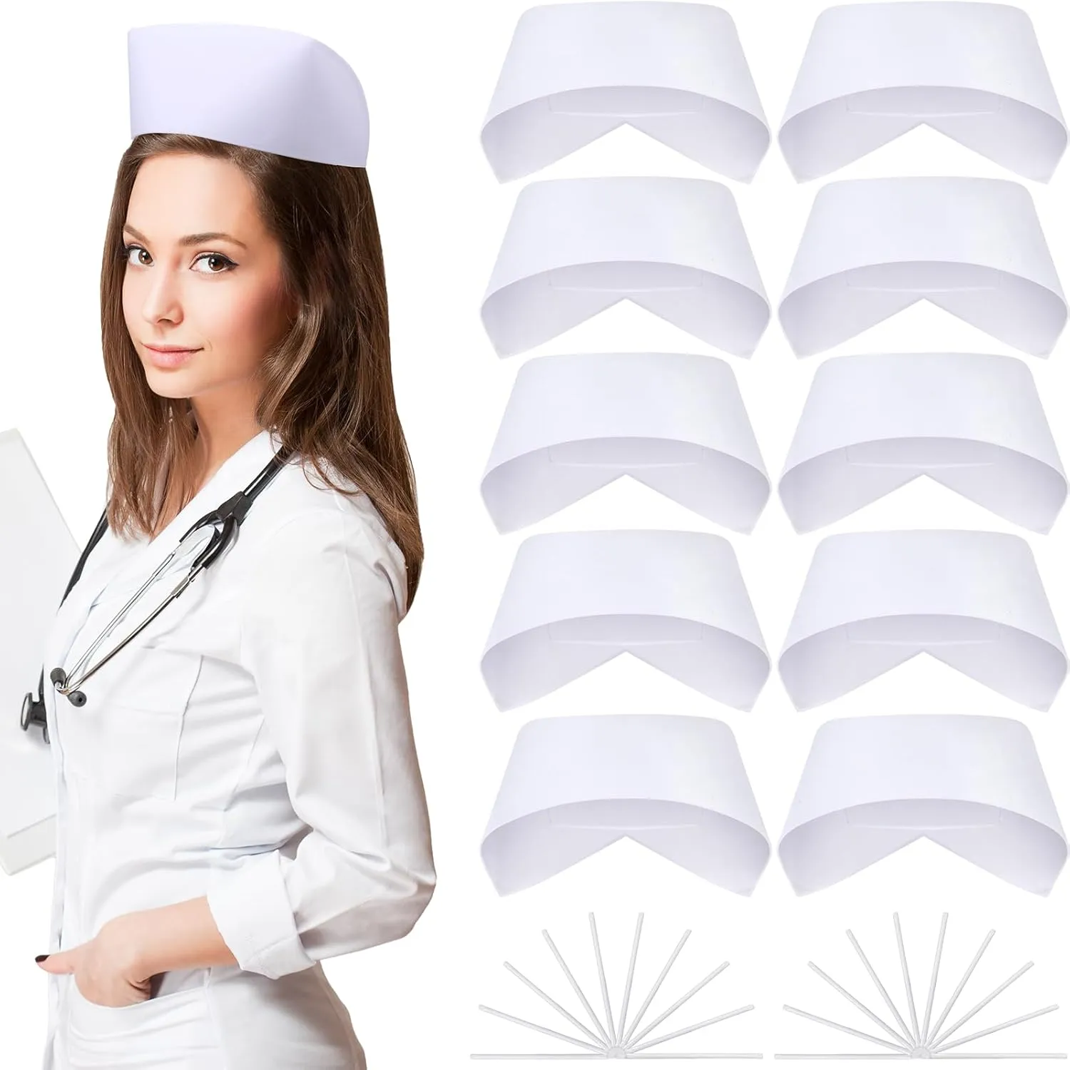 WILLBOND 5/12/24 set Nurse Hat with Pin White Vintage Nursing Cap for women pinning ceremony Graduation costume accessory