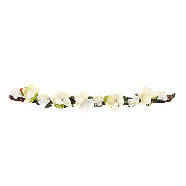 Women Bohemian Flower Headband Handmade Floral Crown Hairband Party Wedding Wreath Bridal Headdress Elastic Hair Accessories