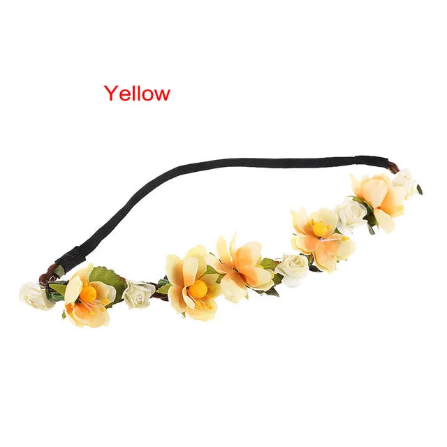 Women Bohemian Flower Headband Handmade Floral Crown Hairband Party Wedding Wreath Bridal Headdress Elastic Hair Accessories