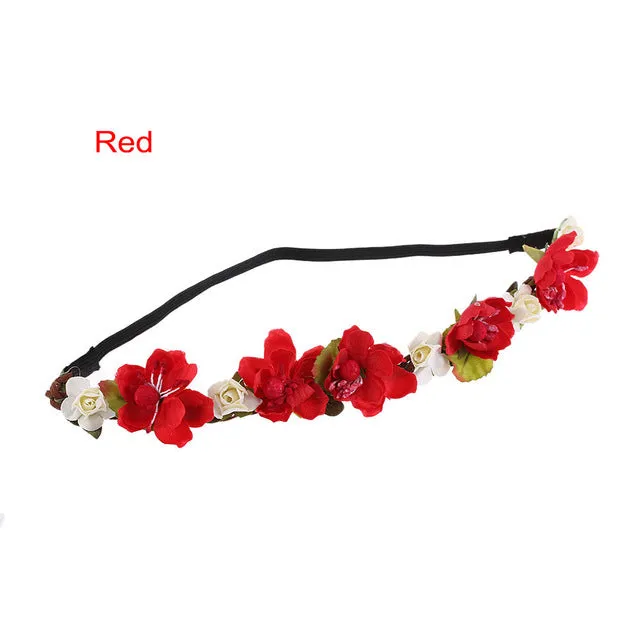 Women Bohemian Flower Headband Handmade Floral Crown Hairband Party Wedding Wreath Bridal Headdress Elastic Hair Accessories