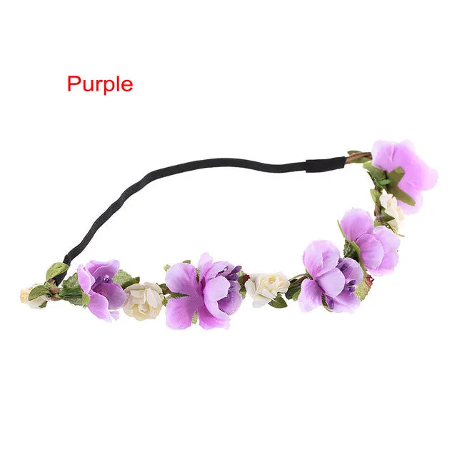 Women Bohemian Flower Headband Handmade Floral Crown Hairband Party Wedding Wreath Bridal Headdress Elastic Hair Accessories