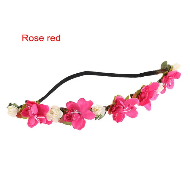 Women Bohemian Flower Headband Handmade Floral Crown Hairband Party Wedding Wreath Bridal Headdress Elastic Hair Accessories
