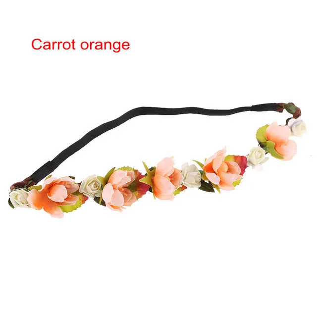 Women Bohemian Flower Headband Handmade Floral Crown Hairband Party Wedding Wreath Bridal Headdress Elastic Hair Accessories