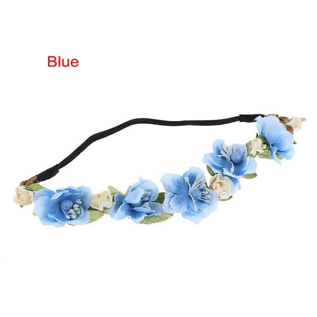 Women Bohemian Flower Headband Handmade Floral Crown Hairband Party Wedding Wreath Bridal Headdress Elastic Hair Accessories