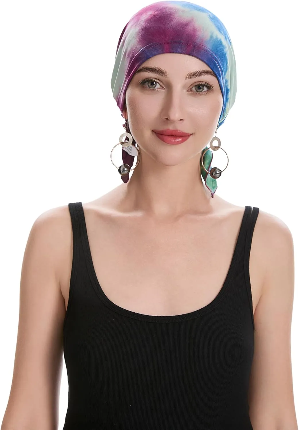 Women Summer Chemo Beanie Hat Tie Dye Turbans Pre Tied Headwear