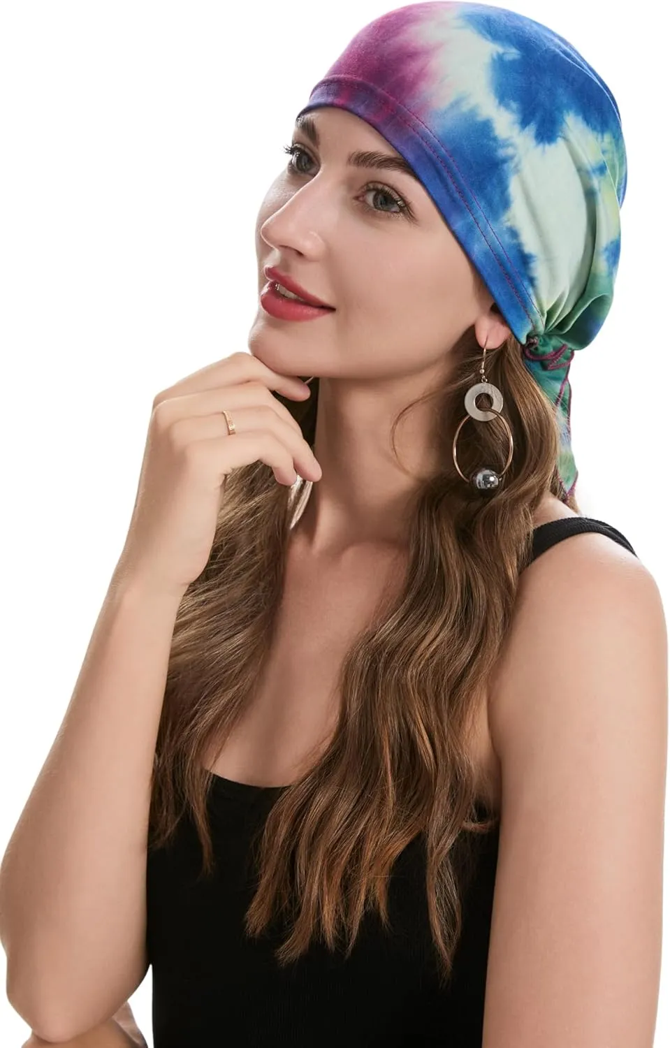 Women Summer Chemo Beanie Hat Tie Dye Turbans Pre Tied Headwear