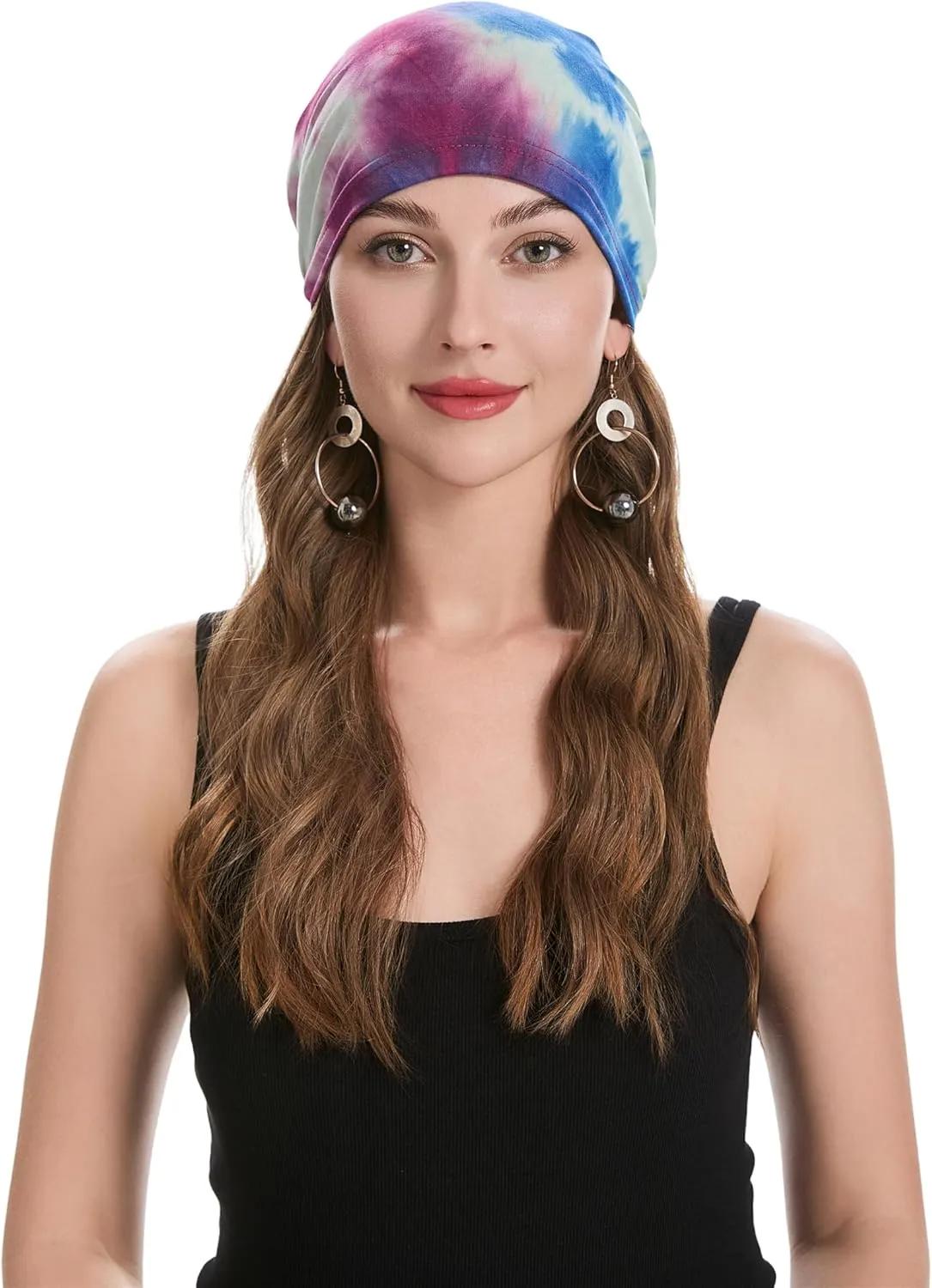 Women Summer Chemo Beanie Hat Tie Dye Turbans Pre Tied Headwear