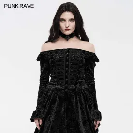Women's Gothic One-word Collar Velvet Shirts