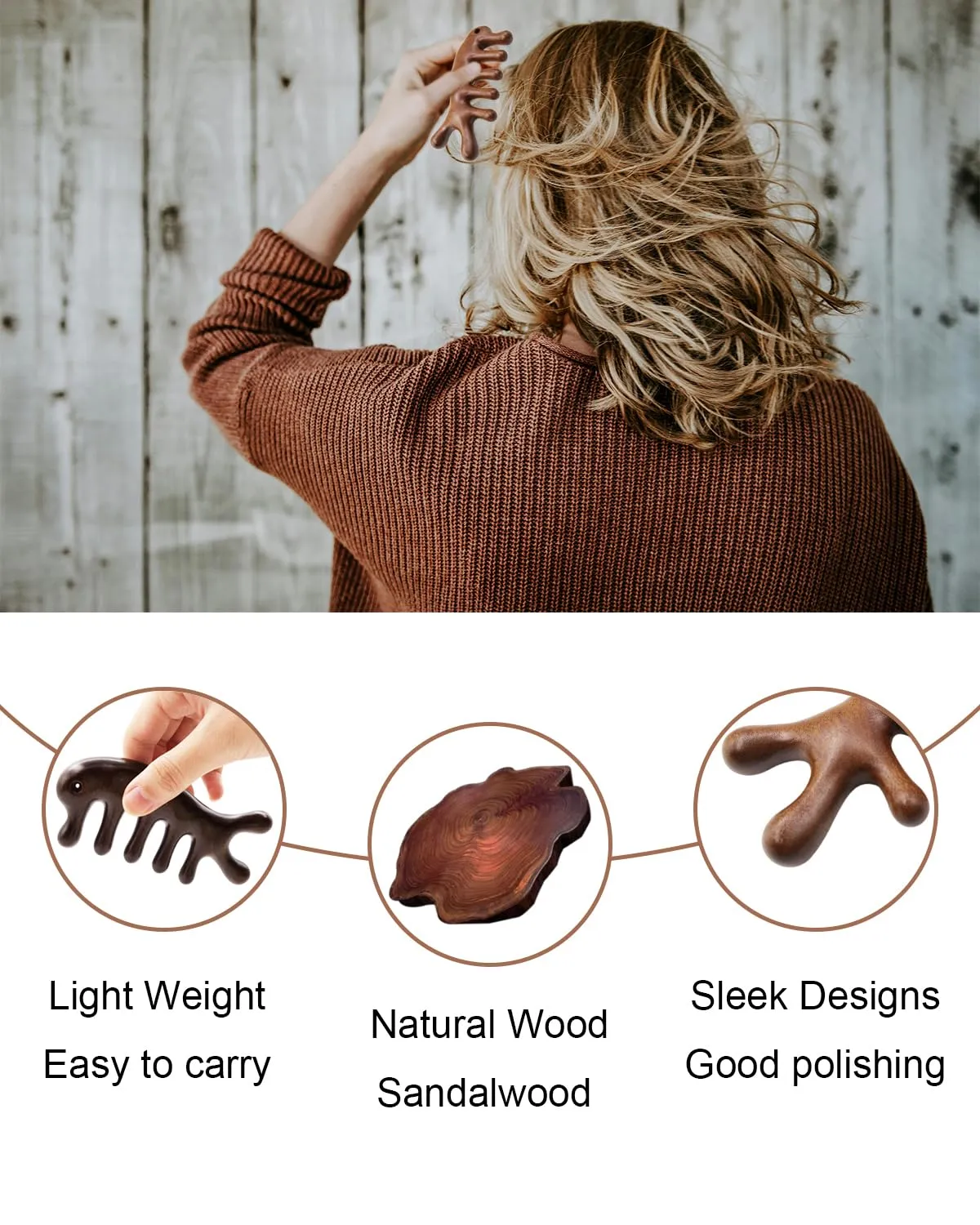 Wooden Scalp Massager Comb for Hair Growth, 2 Pack Wood Wide Tooth Comb for Women Men, Natural Sandalwood Head Massager