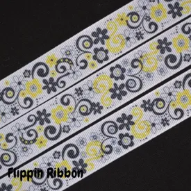 Yellow Flower Ribbon - 7/8 inch Printed Grosgrain