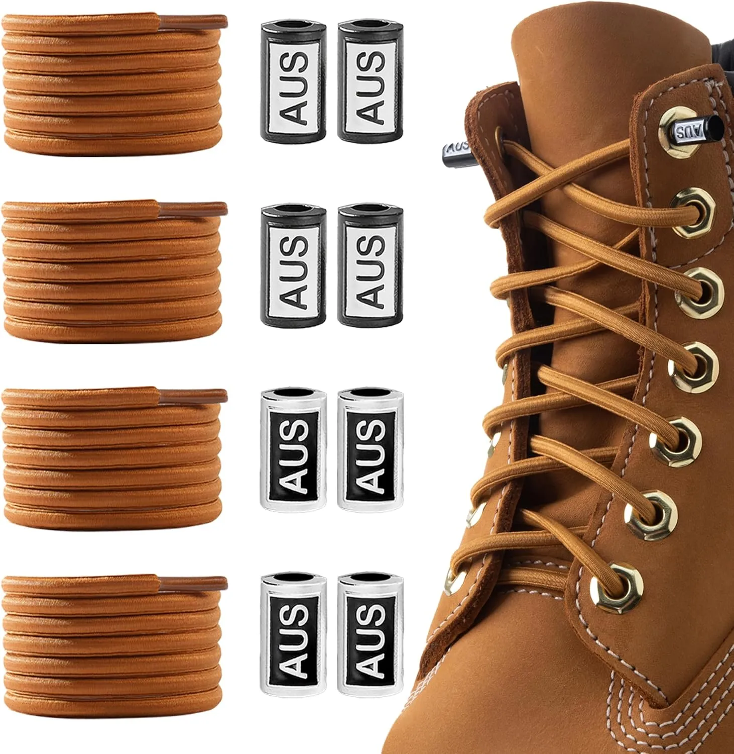 YLOKO No Tie Shoelaces - 2 Pairs, Elastic Round Shoe Laces, Tieless Shoe Strings Replacement Laces for Work Boots, Sneakers