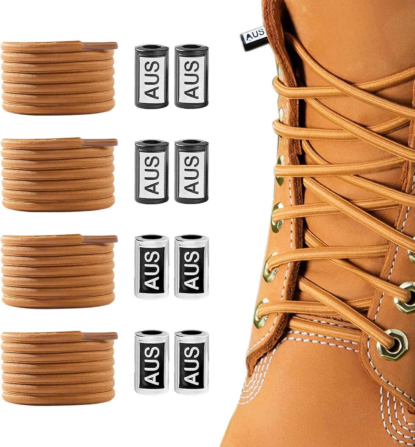 YLOKO No Tie Shoelaces - 2 Pairs, Elastic Round Shoe Laces, Tieless Shoe Strings Replacement Laces for Work Boots, Sneakers